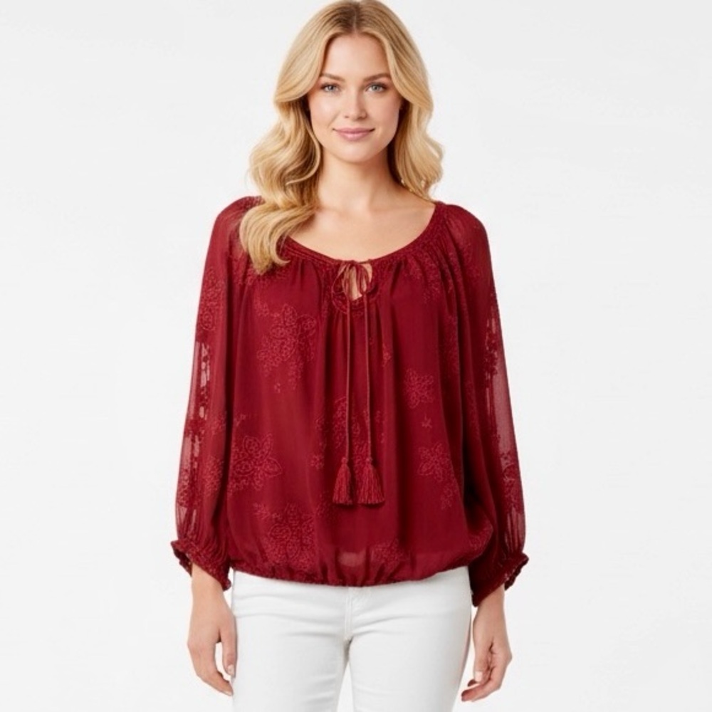 Chelsea & Violet Women's Red Embroidered 
Blouse Size Large